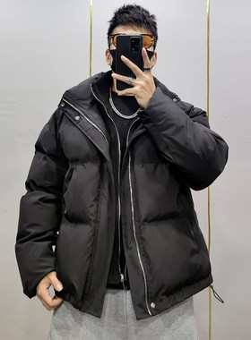 新款假两件棉服男款冬季加厚潮流拉炼棉衣男生冬天外套棉外套冬衣