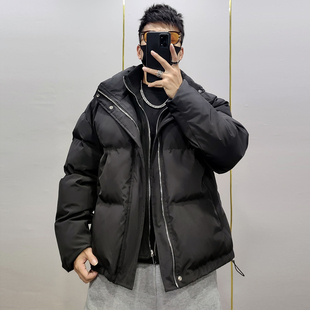 新款假两件棉服男款冬季加厚潮流拉炼棉衣男生冬天外套棉外套冬衣