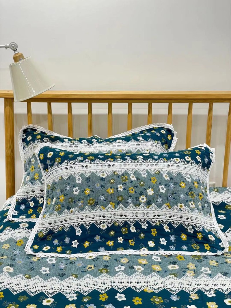 田园花边枕巾一对装韩式纯棉纱布高档美式碎花小清新成人枕头盖巾