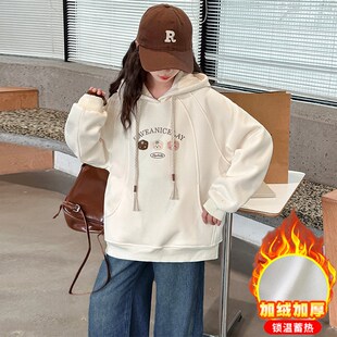 女童春天连帽卫衣2025新款女大童刺绣上衣儿童装秋季女孩炸街衣服