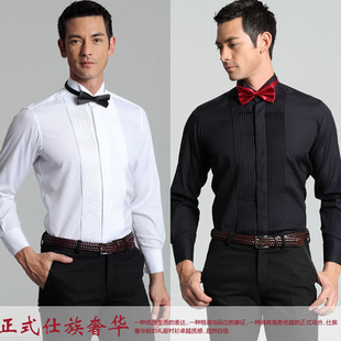 礼服长袖 礼服衬衣白色男士 舞台送黑红领结 演出结婚修身 燕子领衬衫