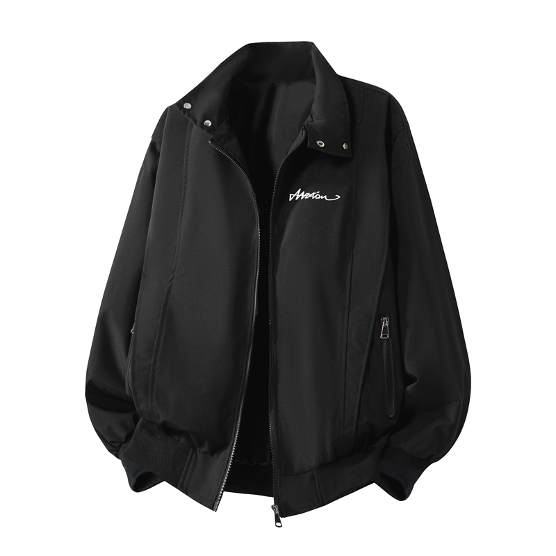 MZAO 美式复古立领潮流百搭字母logo印花宽松学院风春秋休闲夹克