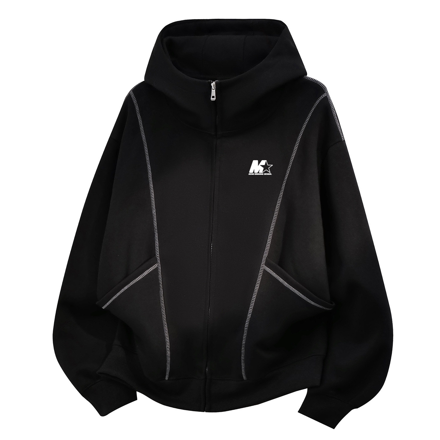 MZAO 美式学院风ins舒适简约百搭连帽立体剪裁撞色线卫衣