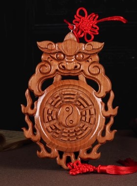 桃木虎头八卦镜兽头厕所挂件解决大门卧室厨房入户门对卫生间门污