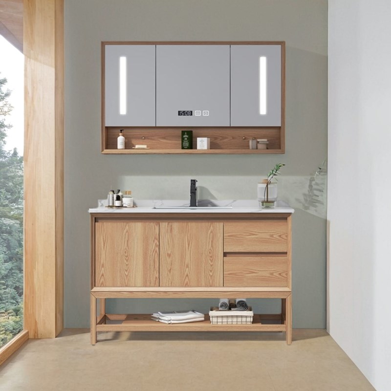 日式智能岩板浴室柜组合卫生间落地式洗脸洗手盆T洗漱台面盆一体