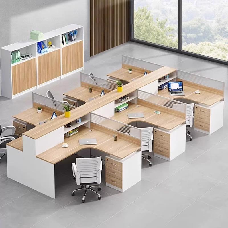 简约现代L型员工办公桌椅组合4/6人职员办公室工位屏风财务桌卡座