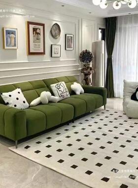 绿色钢琴键沙发复古绒布现代小户型沙发客厅直排科技布高靠背沙发