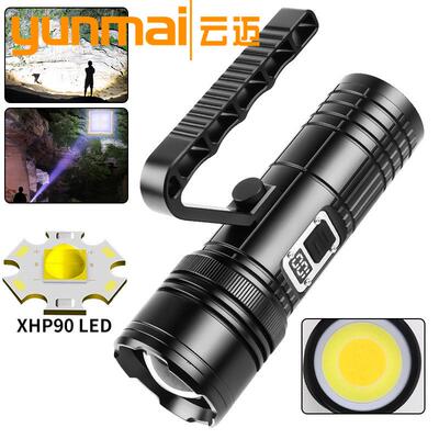跨境新款XHP90+COB 多光源数字显示强光可拆卸手提灯多功能手电筒