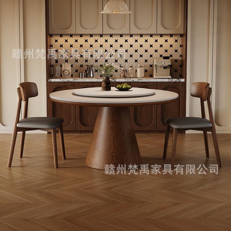 实木岩板餐桌2025新款圆形家用餐桌椅组合现代简约大小户型饭桌子