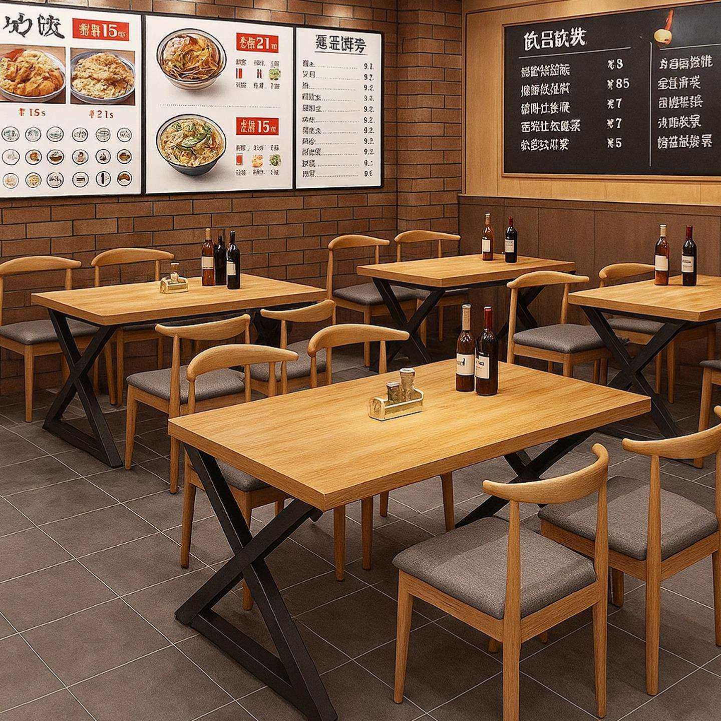 快餐桌椅餐厅饭店面馆小吃店麻辣烫饭桌餐饮商用方形大板桌椅组合,电子元器件市场,其它元器件,淘宝优惠券,粉丝福利购,淘宝优惠卷