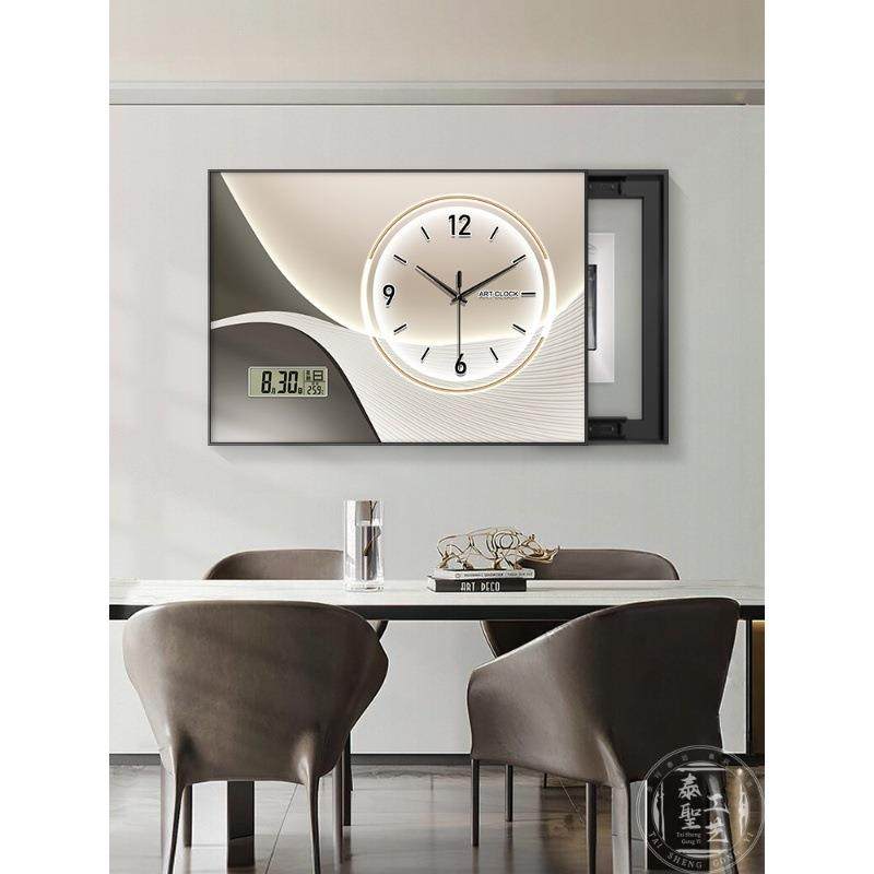 抽象线条电表箱装饰画现代简约遮挡配电箱电闸盒带钟表万年历挂画