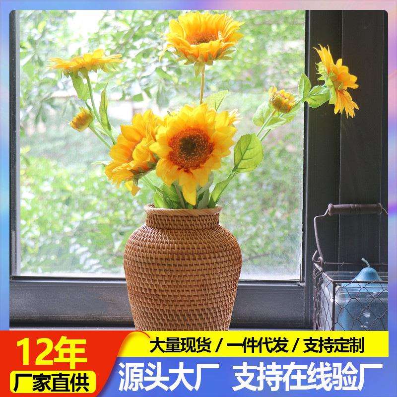越南藤编复古花瓶干花瓶子北欧日系花绿植收纳瓶餐厅书房现货