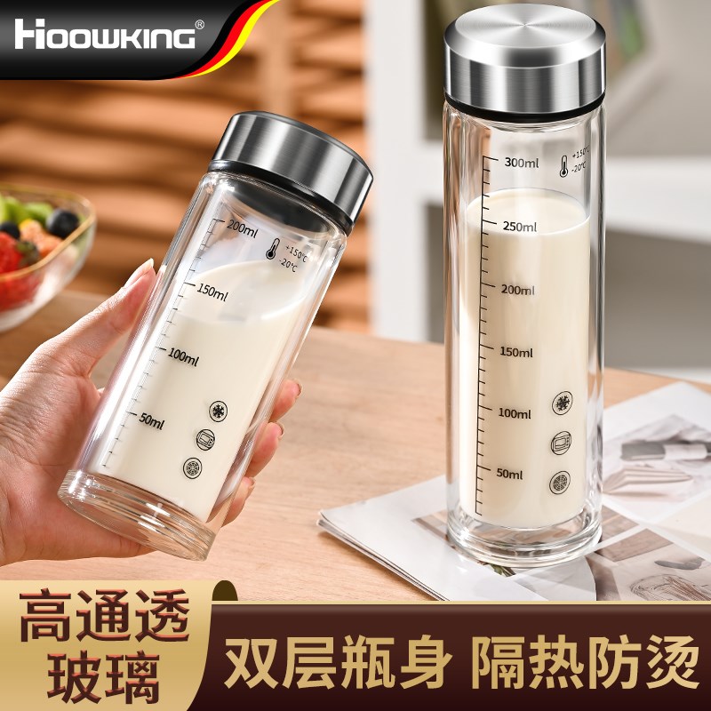 牛奶杯双层玻璃杯耐高温学t生便携豆浆杯家用刻度杯子密封水瓶水图片
