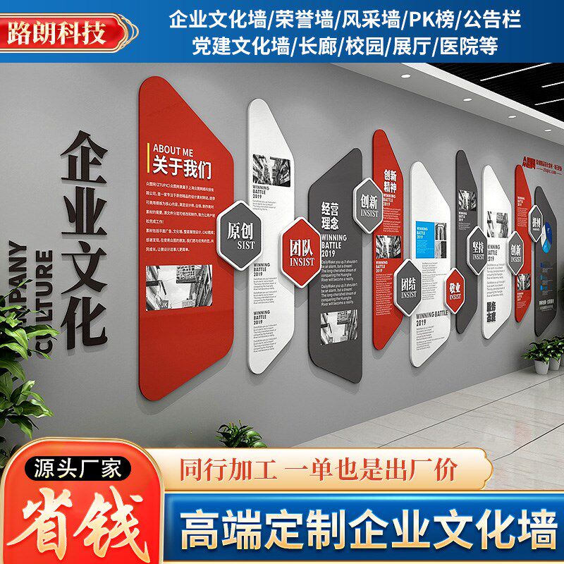 企业文化墙定制航空板4h钢化膜pvc画轴K团队风采照片办公室展示墙
