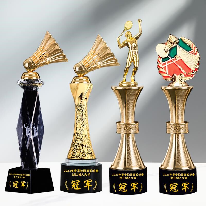 羽毛球比赛水晶奖杯可定,做订 制体育运动会单打双打纪念