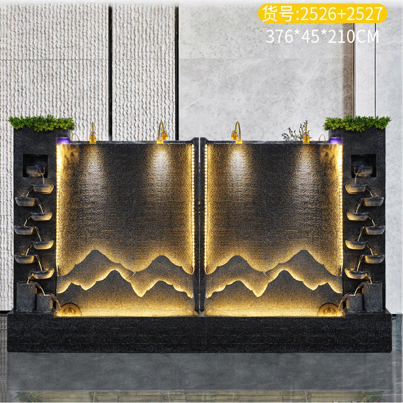欧式风格水幕墙假山流水喷泉 办公室循环水V景墙造景隔断