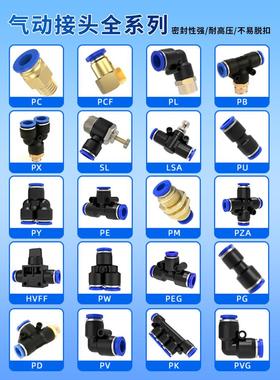 气动气管PC8-02快速接头PL弯头内外丝快插6-01/10-03螺纹直通蓝色