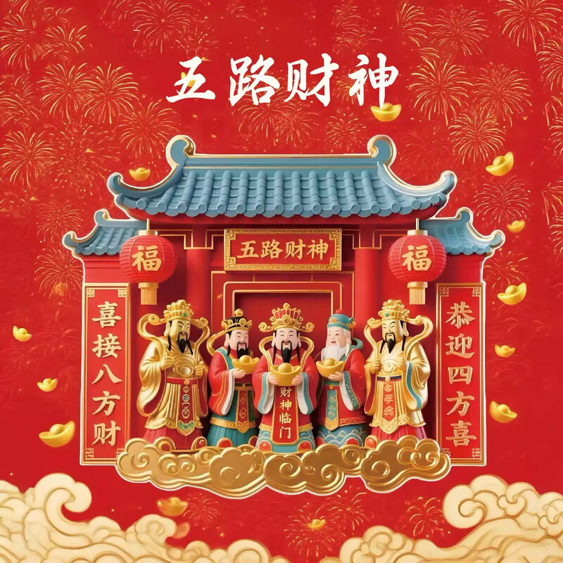 新款五路财神金属冰箱贴新年喜庆节庆家居饰品送长辈朋友招财进宝