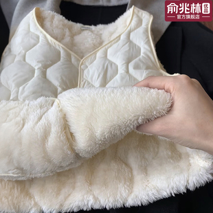 白色羊羔绒马甲女冬叠穿内搭打底保暖马夹坎肩加绒加厚羽绒棉背心