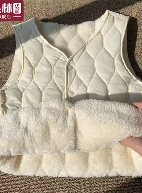 白色羊羔绒马甲女冬叠穿内搭打底保暖马夹坎肩加绒加厚羽绒棉背心