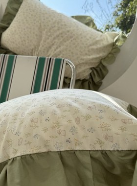 韩式绿色花边小碎花床上四件套全棉1.5m1.8米被套床单三件套