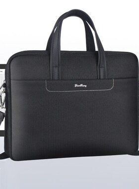 公文包帆布手提文件包男女士大y容量办公拉链多层黑色资料袋会议