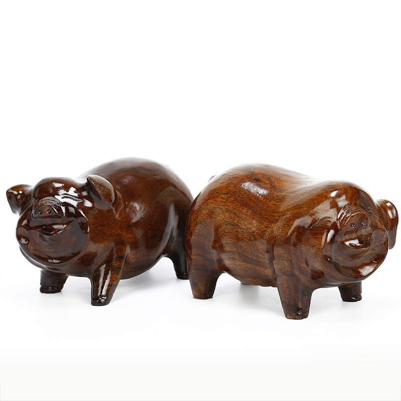红木雕刻工艺品 实木质生s肖猪家居玄关摆件20 可爱小猪仔装饰品