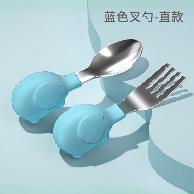 小宝宝学吃饭训练勺子餐具套装勺叉子不锈钢宝宝婴儿童短柄辅新款