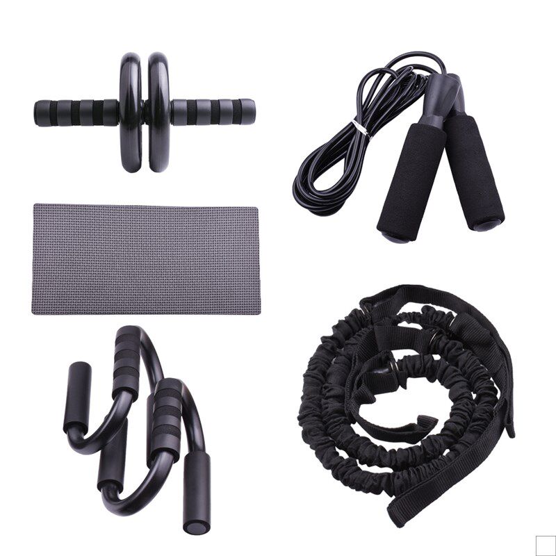 新款黑色家用健j身器套装家用家庭健身器材腹肌轮俯卧撑双轮健腹