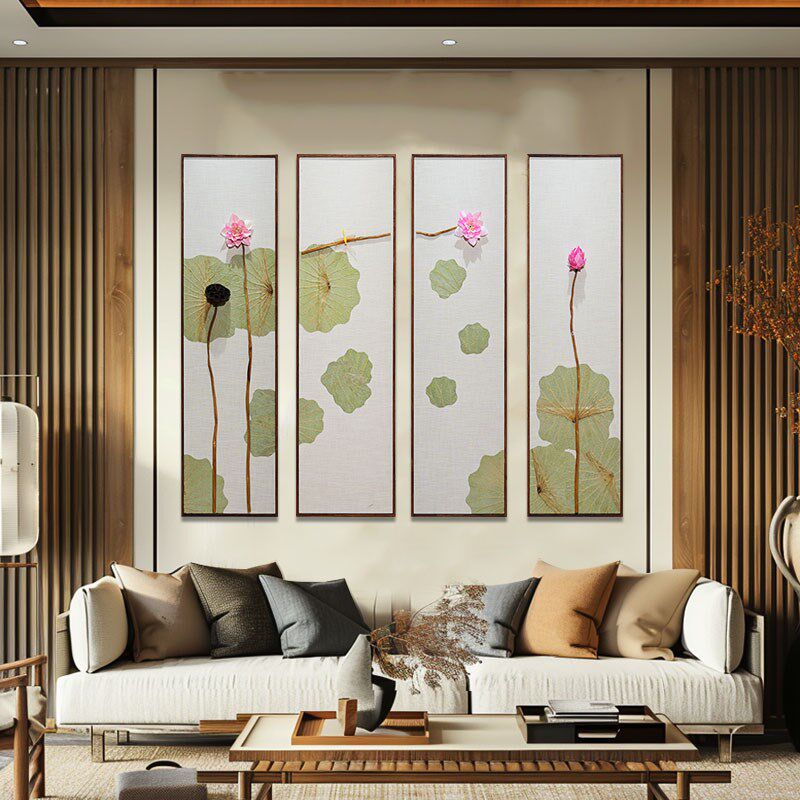挂画实物养生馆装饰品新中式花卉客厅餐厅墙面壁画四联沙发背景墙