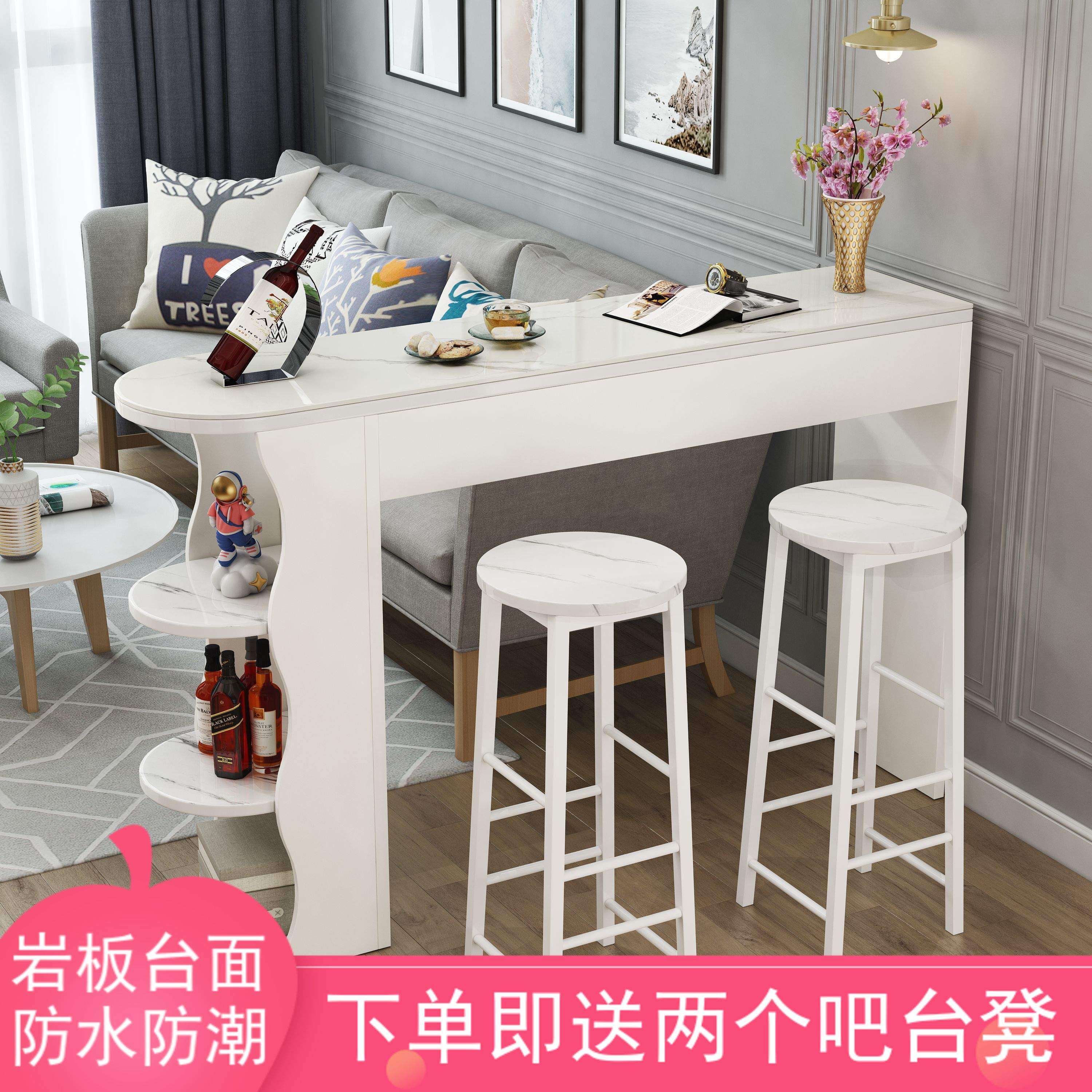 岩板吧台桌家用简约大理石吧台客厅双面隔断柜沙R发边几靠墙高脚
