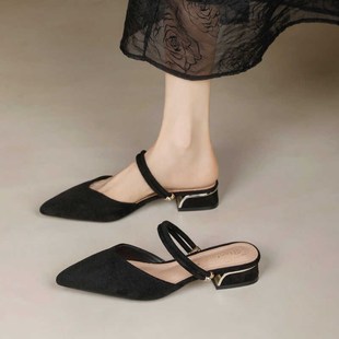 包头凉鞋女夏低跟2025年新款仙女风粗跟懒人外穿法式两穿半拖单鞋