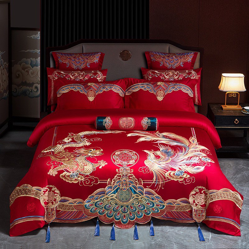 床上床单被罩四件套婚庆结婚四件套红色四件套全棉2025新款