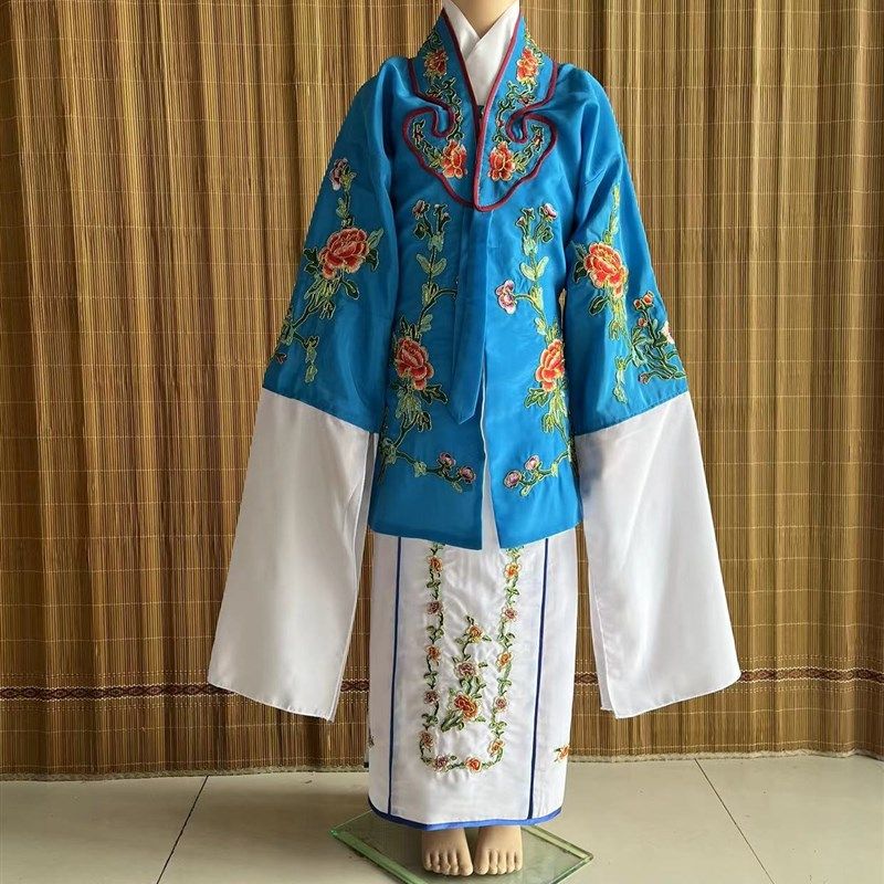 儿童小花旦戏服女对披水袖戏曲小姐青衣黄梅戏学生团体表演服京剧