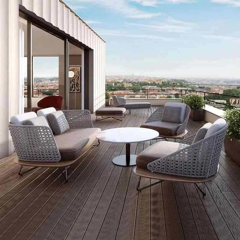 户外简约现代沙发露台庭院桌椅茶几组合实木别墅阳台藤编沙发家具