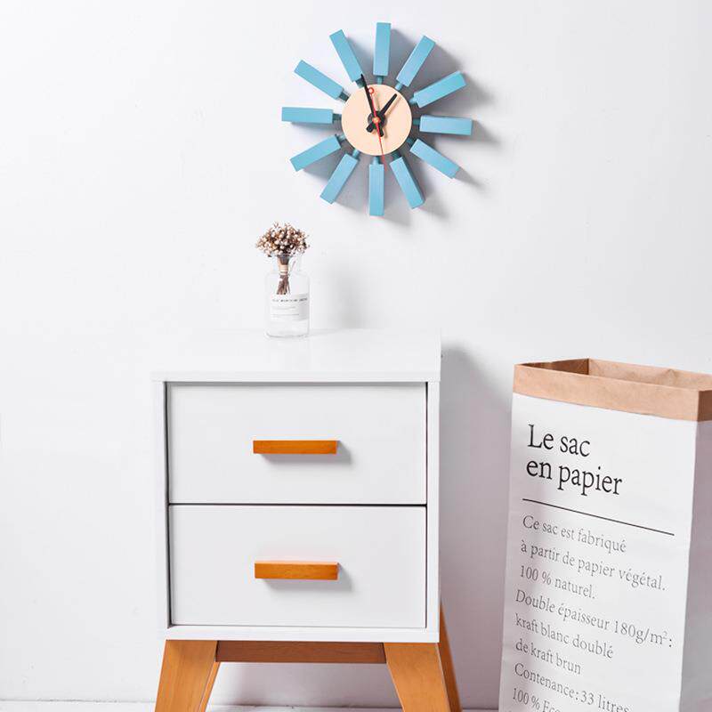 北欧尼尔森创意挂钟方块钟表客厅风车壁钟方木挂表装饰时钟静音