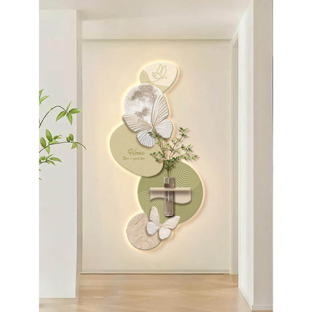 水培绿植奶油风入户玄关装饰画创意走廊尽头壁灯画客厅正对门挂画