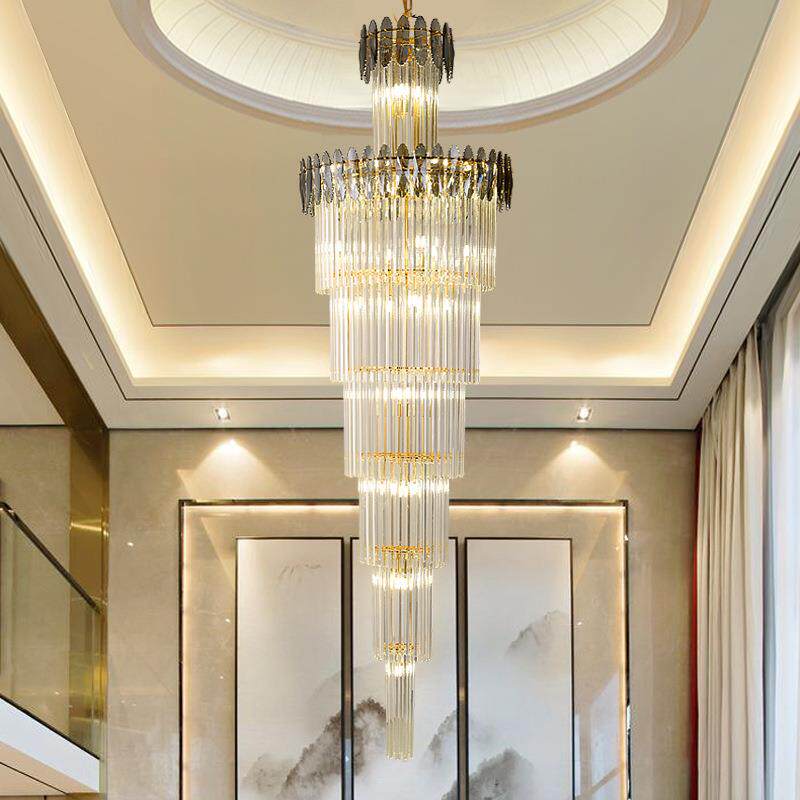 欧式别墅客厅水晶灯酒店大堂大吊灯复式楼中楼中空旋转楼梯长吊灯