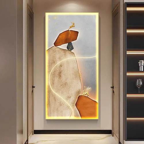 石来运转玄关装饰画轻奢led灯画现代简约走廊过道挂画壁画入户门