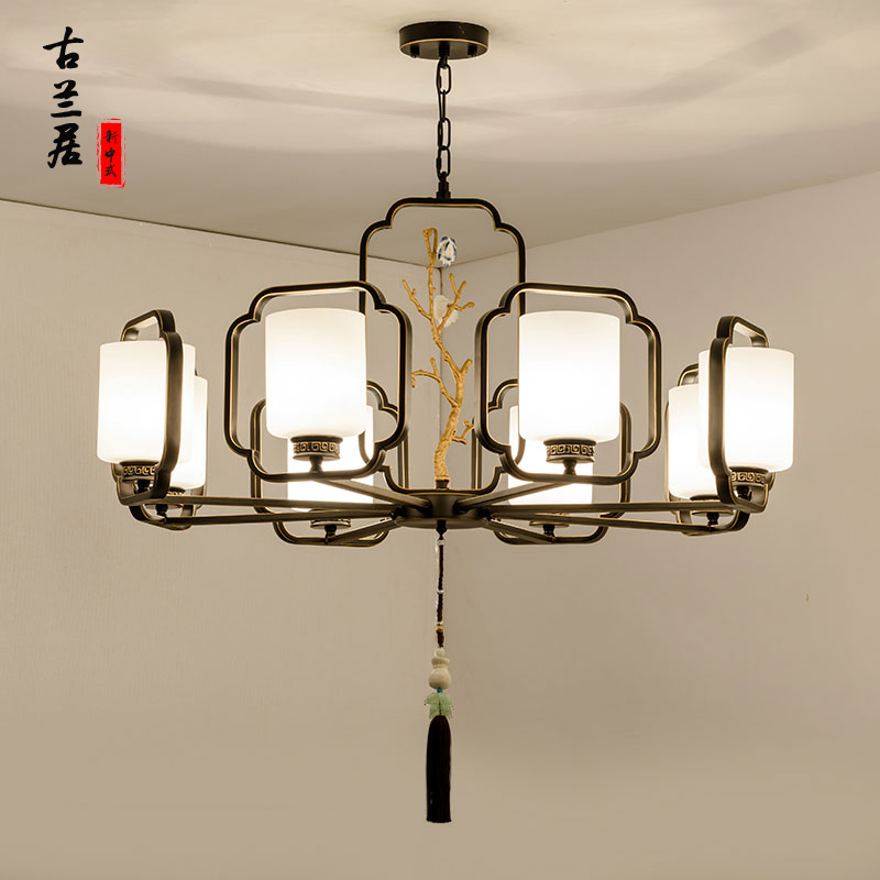 新中式吊灯现f代简约客厅灯大气家用仿古中国风书房卧室餐厅玻璃