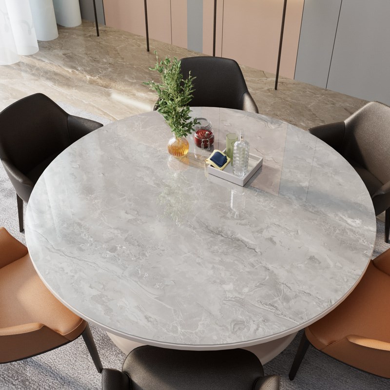 仿岩板大理e石圆桌垫圆形桌布轻奢高级感免洗防水防油软玻璃餐桌