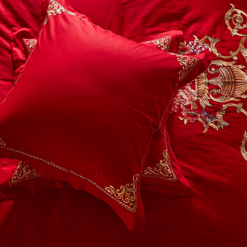 大红色纯棉靠垫枕套 刺绣抱枕45*45一对60*60CM结婚Y床上用品婚庆