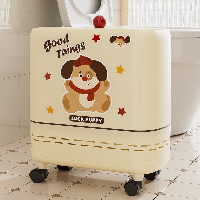 卫生间垃圾桶带盖客厅厕所窄夹缝专用可爱高颜值带轮2025新款纸篓