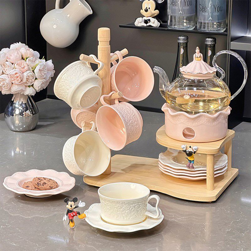 2025新款精致下午茶茶具v茶杯套装耐高温水果花茶壶养生壶蜡烛加