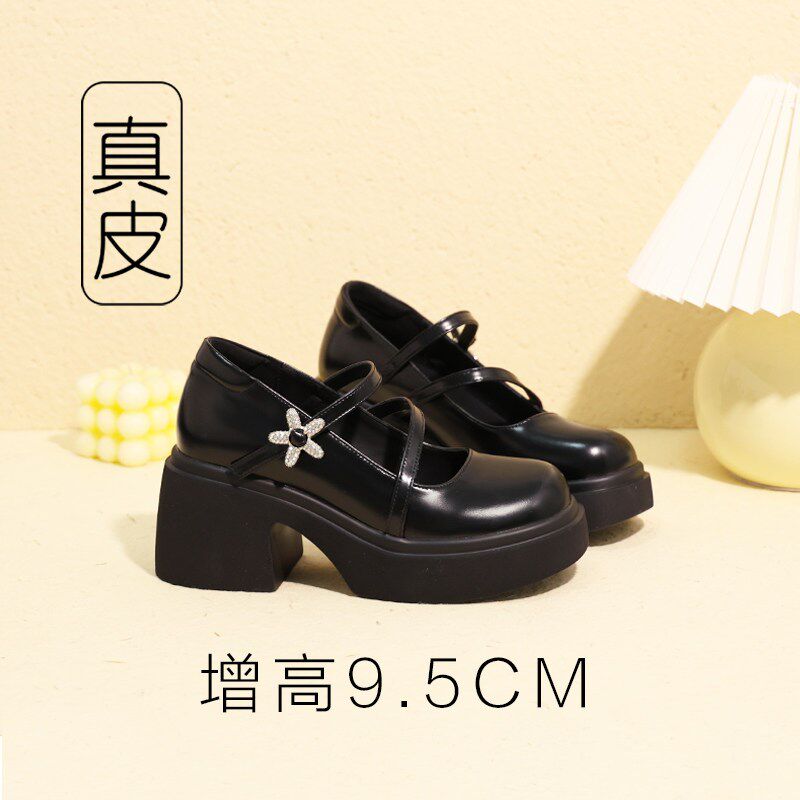 内增高玛丽珍鞋h高跟粗跟小皮鞋白色法式单鞋2025新款黑色鞋子厚