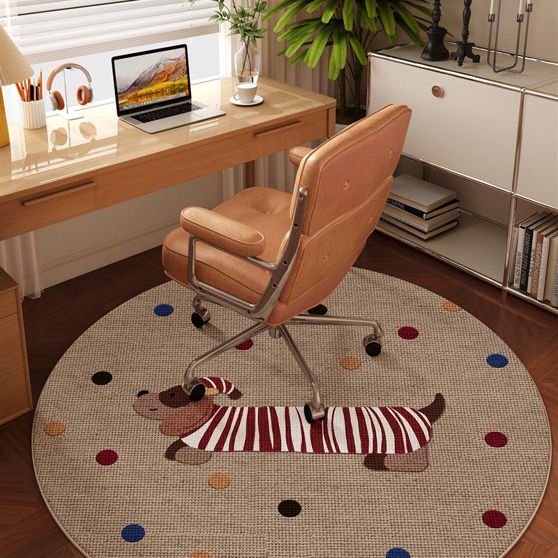 圆形转椅地垫免洗中古风彷亚麻电脑桌下地毯N书桌椅子静音防滑垫