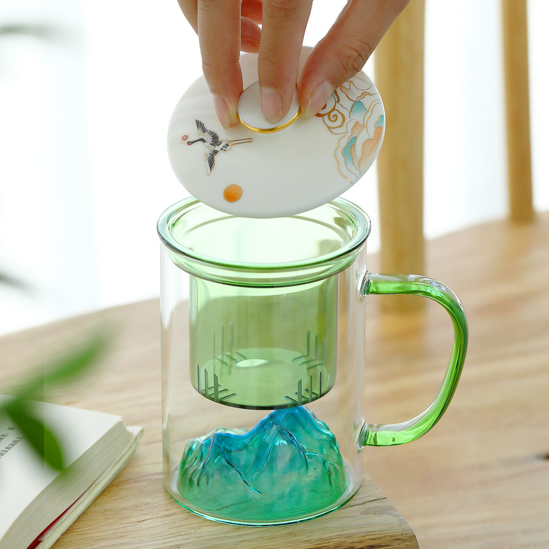 玻璃茶杯水杯企业定制logo茶水分离泡茶杯观山办公大容量带盖过滤,餐饮具,茶杯,淘宝优惠券,粉丝福利购,淘宝优惠卷