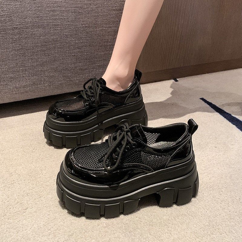 欧货网纱乐福鞋女夏季2025新款透气镂空厚底增高网鞋英伦风小皮鞋,女鞋,网面鞋,淘宝优惠券,粉丝福利购,淘宝优惠卷