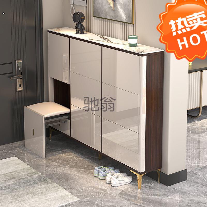 ir轻奢超薄翻斗鞋柜门口进门靠墙窄边鞋柜换鞋凳一体门后超薄款