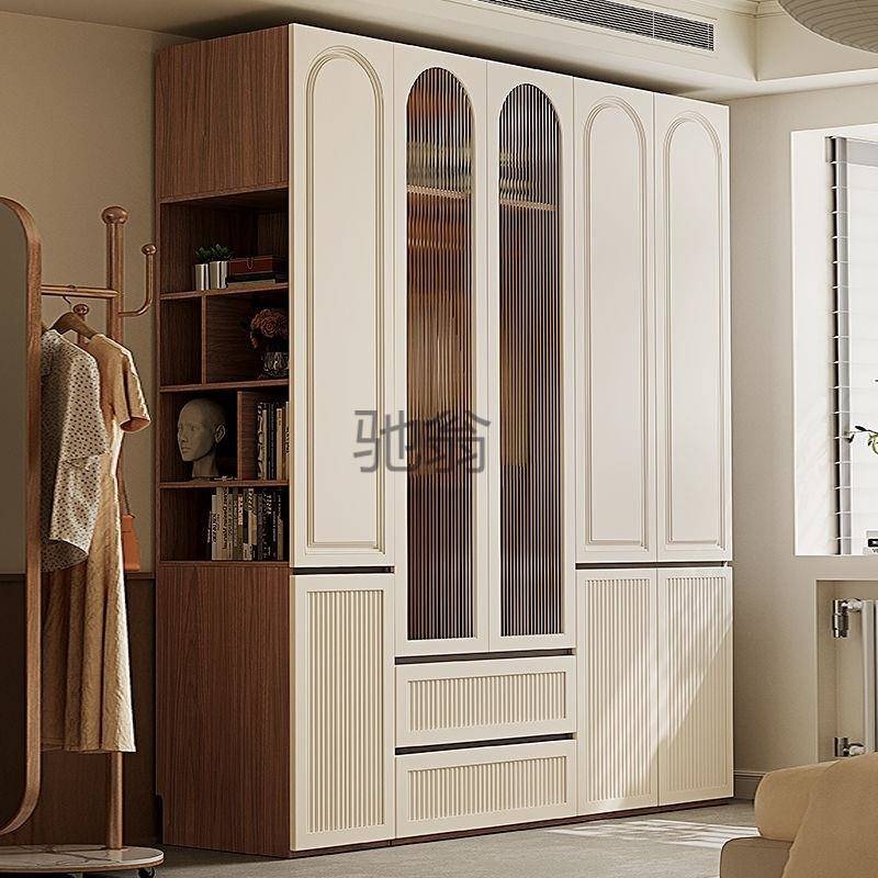 lw0衣柜法式奶油一门小户型推拉门卧室储物柜家用收纳成品简约衣